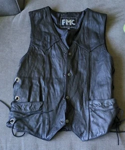 FMC Black Leather Riding Vest Motorcycle - Picture 1 of 7