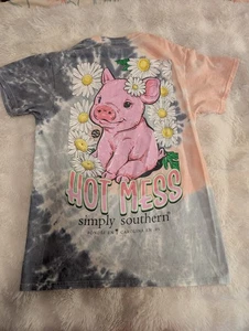 Simply Southern Women's Small Pink Pig Hot Mess T-Shirt - Picture 1 of 9