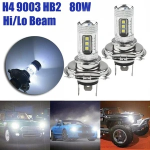 Wide Coverage H4 9003 HB2 LED Headlight Fog Lights 80W/90W White (2pcs) - Picture 1 of 12