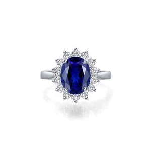 BRAND NEW Lafonn 925 Platinum Plated 3.1CTW Halo Blue Engagement Ring SYR022SP05 - Picture 1 of 3