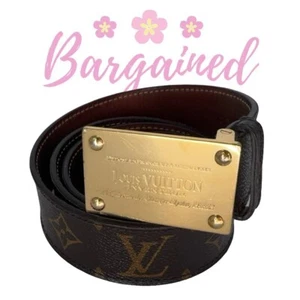 Authentic Louis Vuitton Brown Monogram Leather Inventeur Buckle Belt 90/36 - Picture 1 of 14