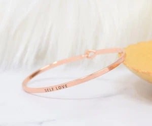 SELF LOVE | Inspired Message Engraved Simple Bangle | ROSE - Picture 1 of 9