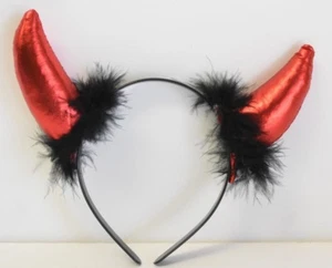 12 X LITTLE DEVIL HEADBAND RED BLACK HORNS FAVORS OFFICE PARTY PHOTO BOOTH PROPS - Picture 1 of 6