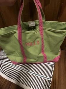 Vintage LL Bean Boat & Tote Bag Large USA Made Green Pink Long Straps 23x14x10” - Picture 1 of 6