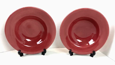 Lote de 2 cuencos de pasta sopa Pottery Barn Sausalito Merlot rojo con borde 10" Foto 1 de 4
