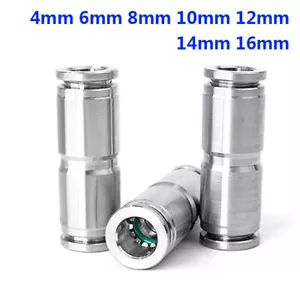 Stainless Steel Straight Push-in Pneumatic Hose Connectors Fittings 4mm to 16mm - Picture 1 of 10