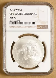 2013 W Girl Scouts Commemorative Silver Dollar NGC MS70 - Picture 1 of 2