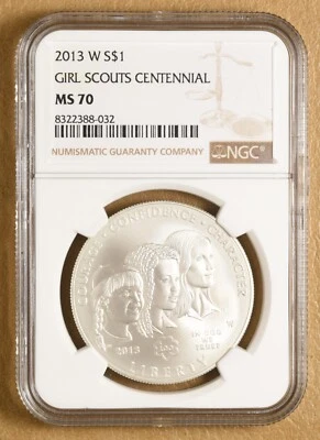 2013 W Girl Scouts Commemorative Silver Dollar NGC MS70 - Image 1 of 2