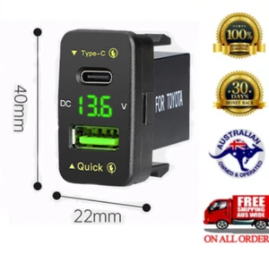 Mobile Phone Charger Socket USB Type-C Port Volatge meter for Toyota Prado Camry - Picture 1 of 3