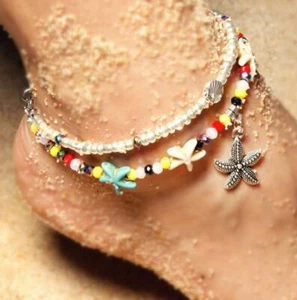 Boho Ankle Bracelet Silver Women Girl Fashion Beaded Adjustable Beach Bracelet - Picture 1 of 4