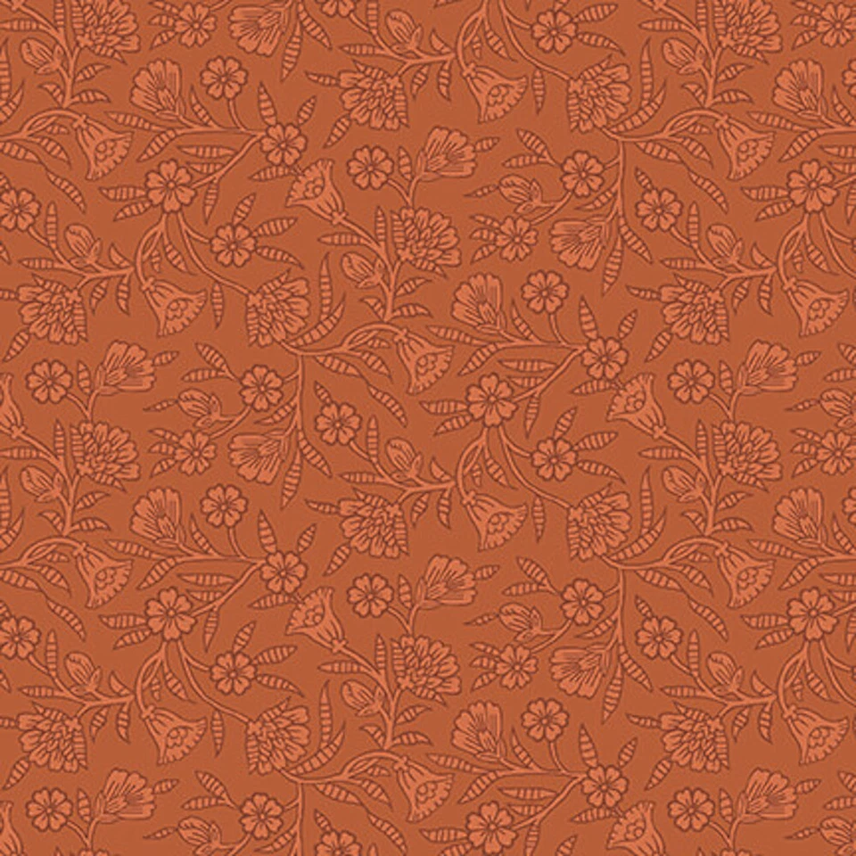 Tela de algodón naranja estampilla floral colección Ashton acolchado en blanco por yarda Foto 1 de 1