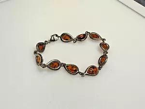 Sterling Silver 925 Bracelet Jewellery Amber Panel 8.90g - Picture 1 of 8