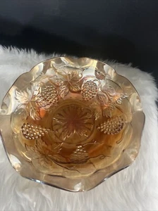 FENTON CALÉNDULA CARNAVAL CUENCO DE VIDRIO UVA PATRÓN DE VID 2,5 Alto 8" Diámetro - Imagen 1 de 5