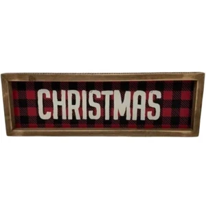 Christmas Buffalo Checked 15 inch Sign Red Black Free Stand or Hang Rustic 2 - Picture 1 of 5