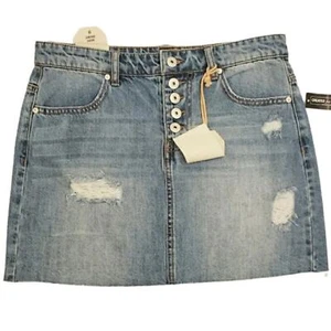Jean Mini Skirt Light Blue Ripped Denim Frayed Hem Women's Size 9 - Picture 1 of 4