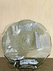 11 Chicago Landmarks Souvenir Smoked Glass Trinket,Candy Tray/Dish - Picture 1 of 7