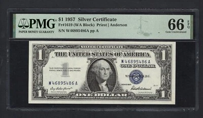 United States-Silver Certificate 1 Dollar 1957 Fr#1619 (WA Block) UNC Grade 66 - Image 1 of 2