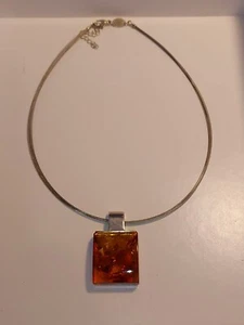 Vintage~*BALTIC AMBER 1.5" X 1" PENDANT ON WIRE*~13 GRAMS~Sterling Silver~POLAND - Picture 1 of 10