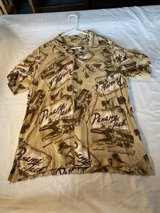 Panama Jack Hawaiian Shirt Mens Large Tan Drinks Short Sleeve Button Up…dadcore - Picture 1 of 7
