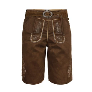 Pantalones de cuero tradicionales estilo trajes pantalones cortos marrón vegano lavable bermudas - Imagen 1 de 7
