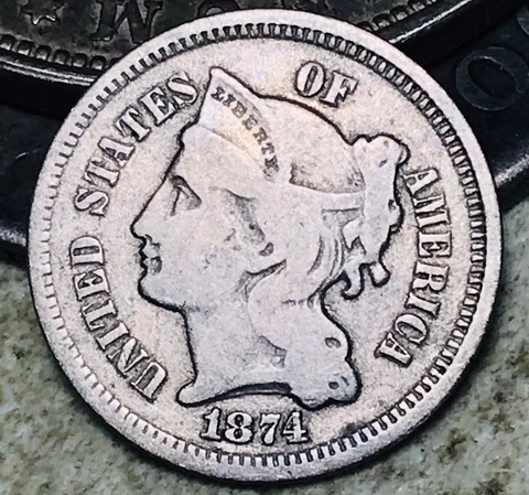 1874 Three Cent Nickel Piece 3C Ungraded US Type Coin CC18267 Cover