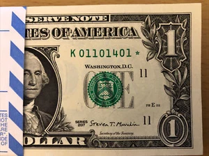 MULTIPLE ERRORS 2017 ONE (1) ✯ STAR NOTE $1 Dollar Bill CU/UNC from "K" BEP PACK - Picture 1 of 11