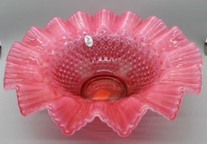 VINTAGE FENTON CRANBERRY OPAL HOBNAIL PIE CRUST EDGE BOWL~~VERY PRETTY! - Picture 1 of 4