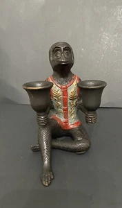 VTG Chinoiserie Monkey Candle Holder Vest Grandmillennial Decor Figurine - Picture 1 of 9