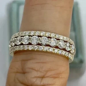 3Ct Round Cut Real Moissanite Wedding Eternity Band Ring 14K Yellow Gold Plated - Picture 1 of 6