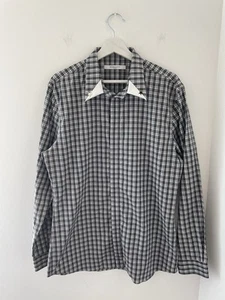 GIVENCHY Grey Plaid Cotton Star Collared Shirt Slim Fit Men's Buttoned Size 43 - Picture 1 of 6