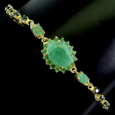 Pulsera de plata de ley 925 ovalada esmeralda 13x10 mm zafiro piedras preciosas joyería 7 pulgadas Foto 1 de 4