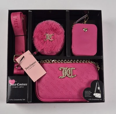 Free Love JuicyCouture 4 piezas Cámara Bandolera Bolso Set de Regalo Nuevo en Caja Rosa Caliente Foto 1 de 4
