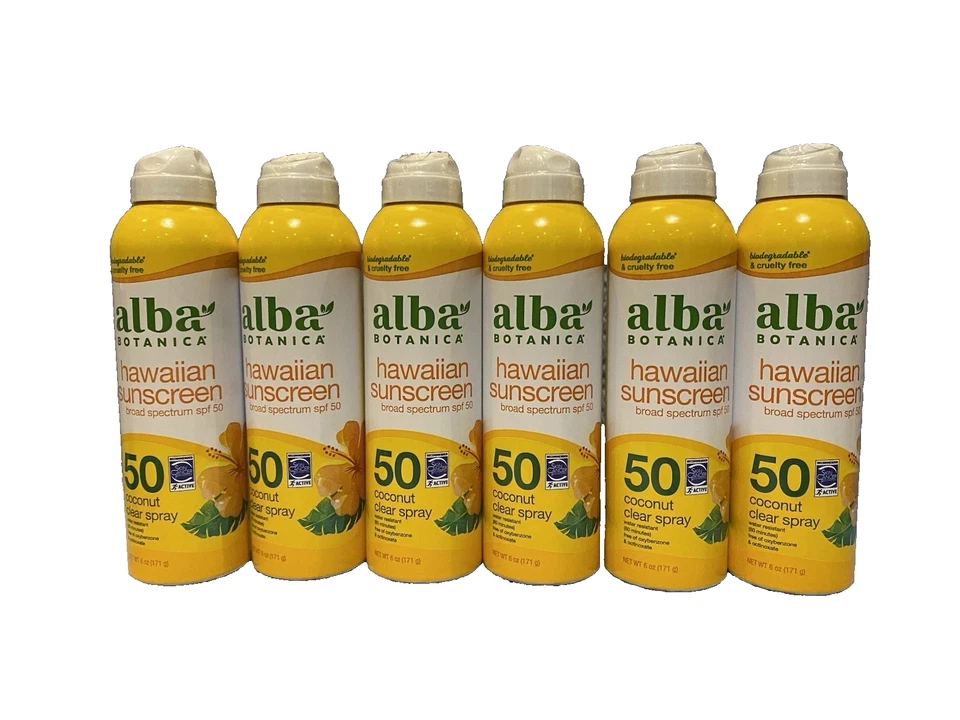 Spray protector solar de amplio espectro Alba Botanica FPS 50 coco 6 paquetes 6 oz (¡verifique BB!) Foto 1 de 2