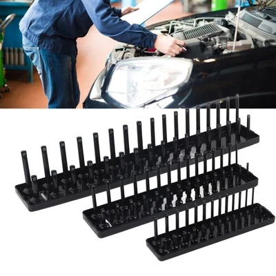 3 Pcs Socket Rail Tray Rack 1/2" 3/8" 1/4'' Socket Storage Organiser Set Black - Image 1 of 4