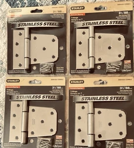 Four (4)-STANLEY STAINLESS STEEL T-HINGE S808-659 CD908.5 SATIN NICKEL 3.5" - Picture 1 of 3