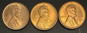 1944 Lincoln Grano Centesimo PDS non circolate FDC lotto di 3 monete da rotoli originali - Foto 1 di 2
