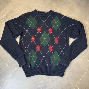 Vintage Structure Sweater Men’s XL Blue Argyle Cable Knit Sleeves Heavyweight - Picture 1 of 13