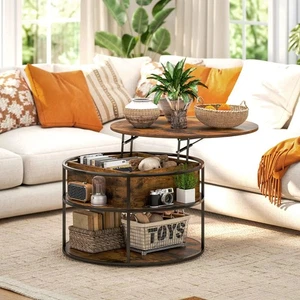 Coffee Table Round Lift Top Table with Hidden Storage Modern Steel Frame Xmas - Picture 1 of 5