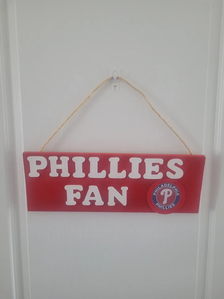 PHILADELPHIA PHILLIES HANGING WOODEN SIGNS APPROX 16" X 5" - Image 1 of 1