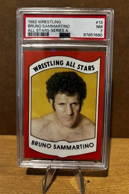 1982 WRESTLING ALL STARS BRUNO SAMMARTINO SERIES A ROOKIE CARD #13 PSA 7 W.W.F. - Image 1 of 2