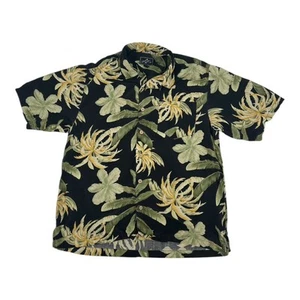 Bermuda Bay Silk Hawaiian shirt Black green floral Aloha Loop collar Mens Medium - Picture 1 of 5
