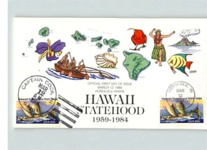 HAWAII Statehood, Hand Painted FDC with Dual cancels/ Captain Cook, HI & Honolul - Picture 1 of 1