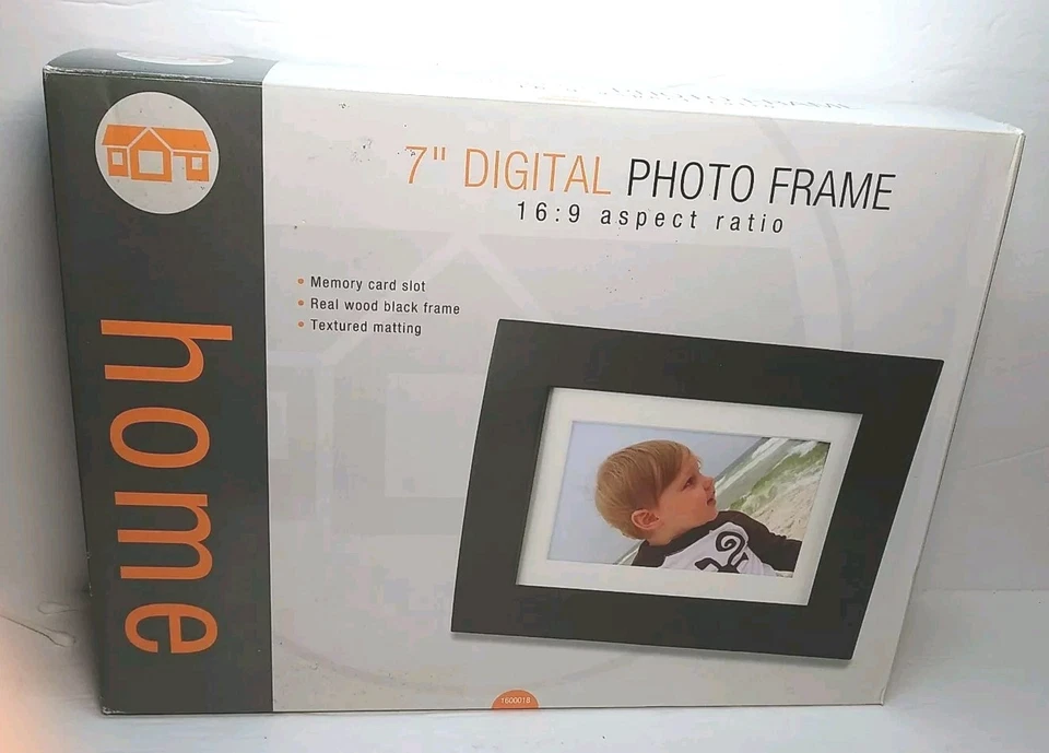 Home 7" Digital Photo Frame 16:9 Ratio Memory Card Real Wood Black (open box) - Image 1 of 2