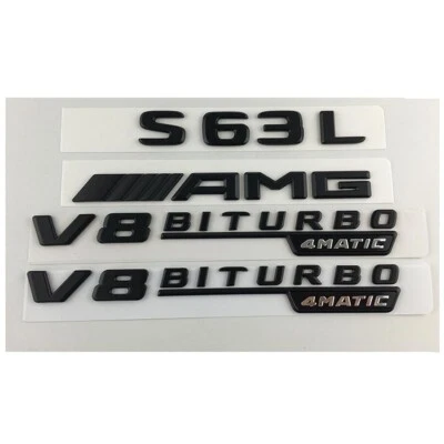 Insignias emblemas guardabarros maletero negro para Mercedes Benz S63L AMG V8 BITURBO 4MATIC Foto 1 de 4
