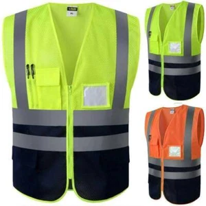 Mens Hi Vis Viz Vest High Visibility Waistcoat Pockets Mesh Work Tops Breathable - Picture 1 of 9