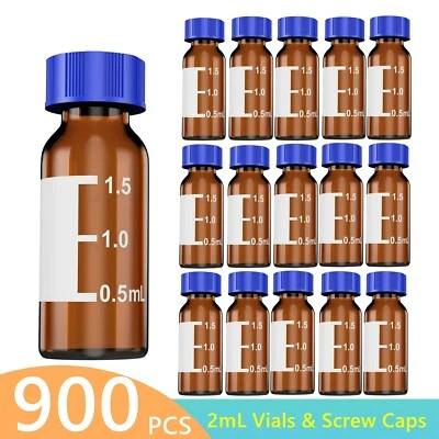 900pcs 2ml Autosampler Vials HPLC 9mm Blue Screw Caps White Write Area Lab Glass - Image 1 of 4