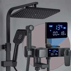 LED Duschsystem mit Thermostat Duscharmatur Duschset Regendusche Kopf Handbrause - Bild 1 von 21