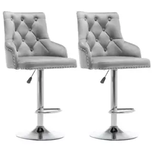 2 x Grey Breakfast Velvet Bar Stools Chrome Counter Swivel Footrest Kitchen - Picture 1 of 10