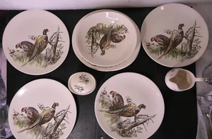 JOHNSON BROTHERS ENGLAND CHINA GAME BIRDS PHEASANT QUAIL PLATES BOWL SUGAR CREAM - Picture 1 of 12