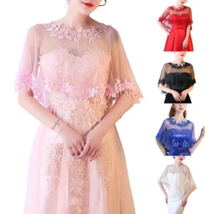 Poncho bolero donna trasparente scrollato pizzo matrimonio maglia elegante ricamato cappuccio - Foto 1 di 39